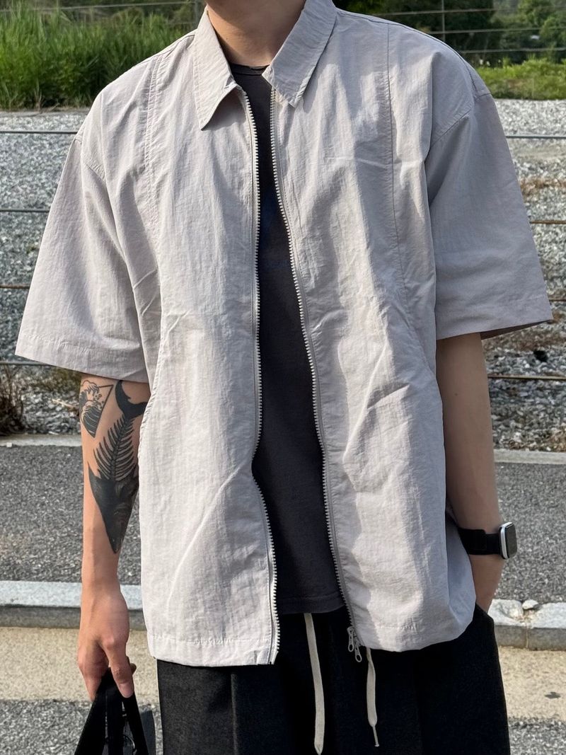 Factory nylon two way short sleeve zip-up jacket 2C
