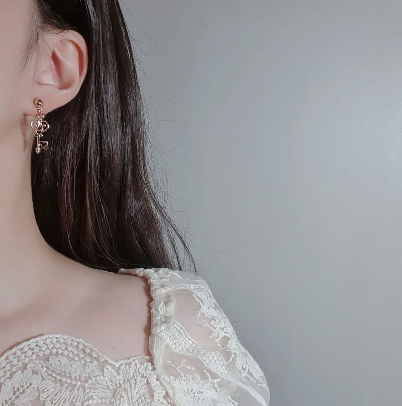 Gold Heart Key Earring