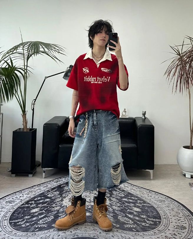 Rica Washed Damaged Bermuda Denim