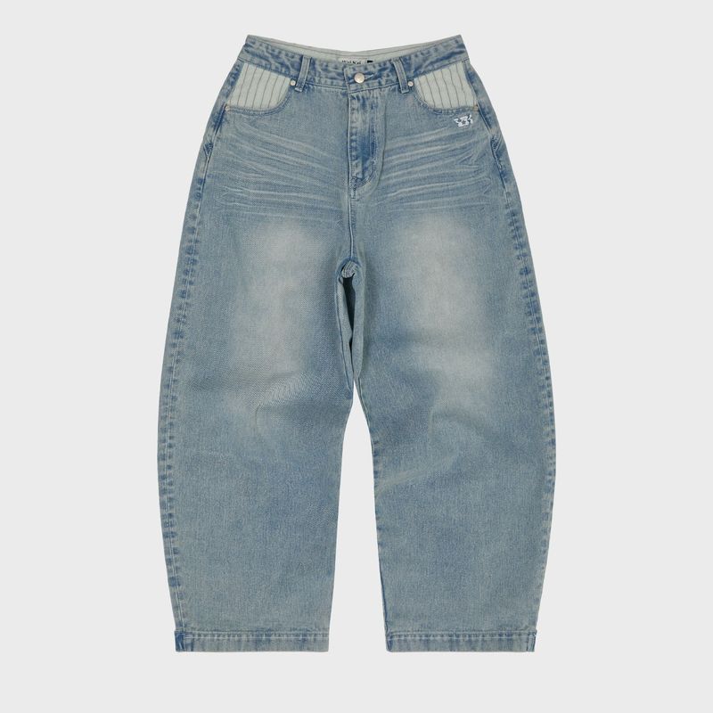 Back Maltese Embroidery Flap Denim Pants