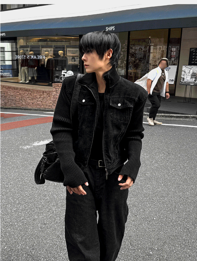 Black denim knit jacket