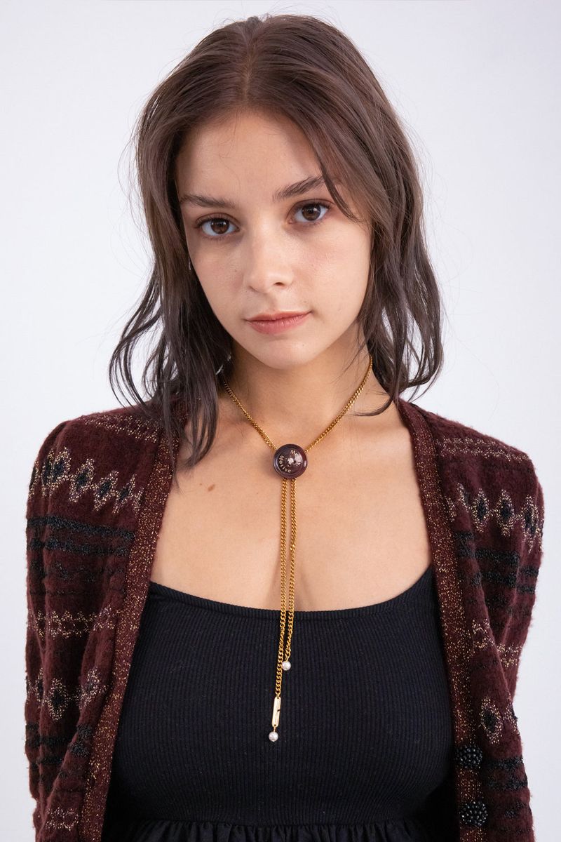 Button point bolo tie chain necklace (Wine)