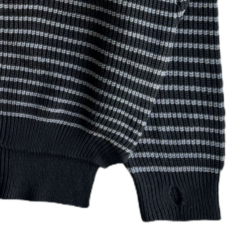 MEI STRIPE HAND-WARMER KNIT ZIP-UP UNISEX (2Color)