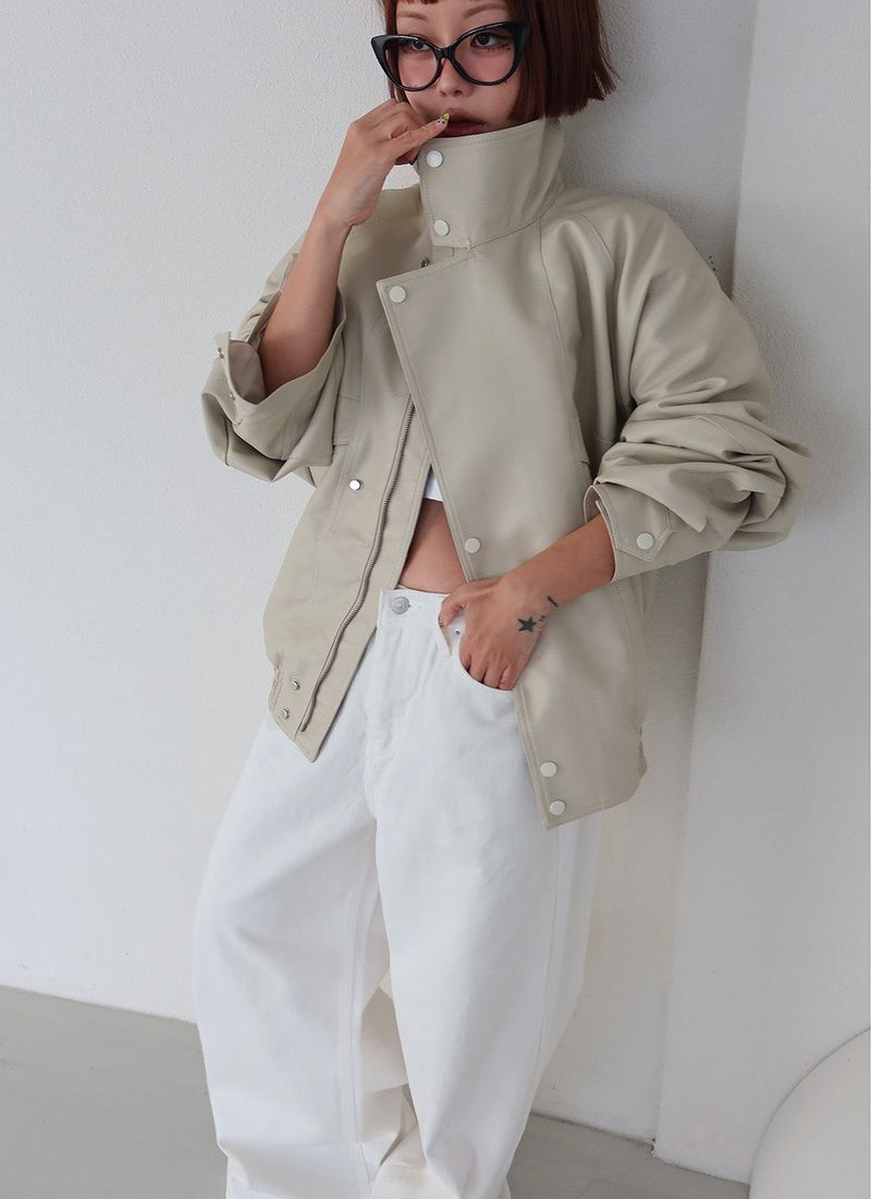 Laurent high neck leather jacket