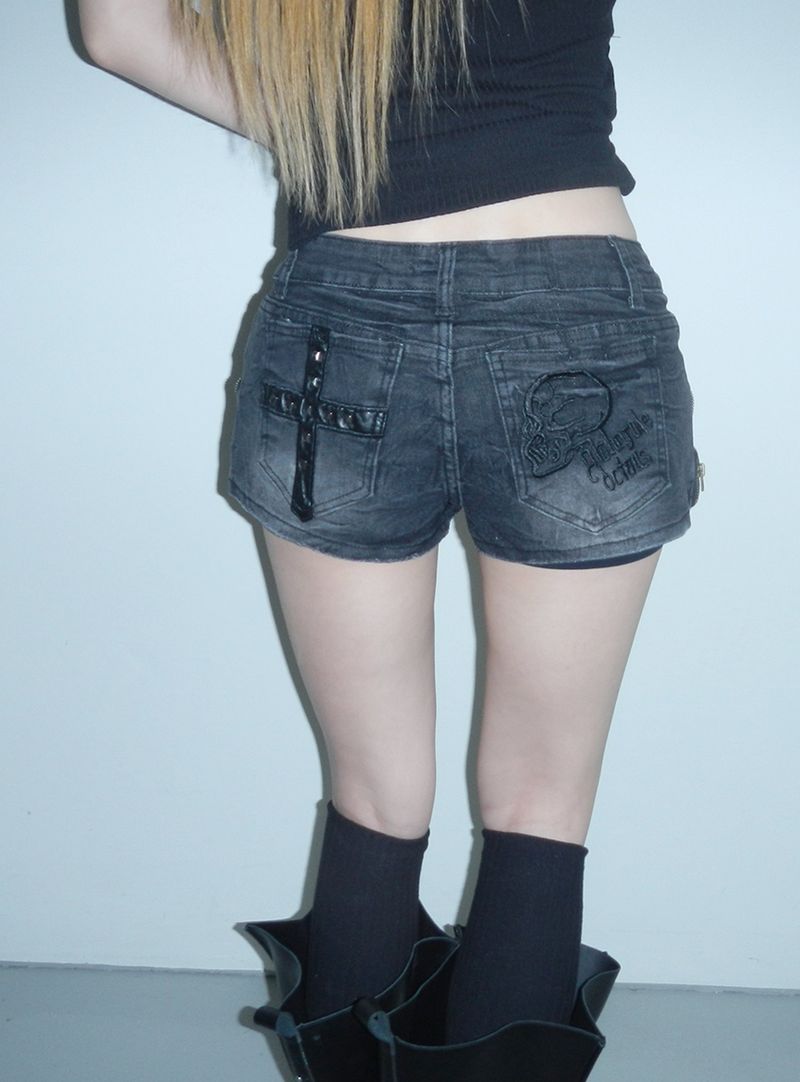 skeleton denim shorts