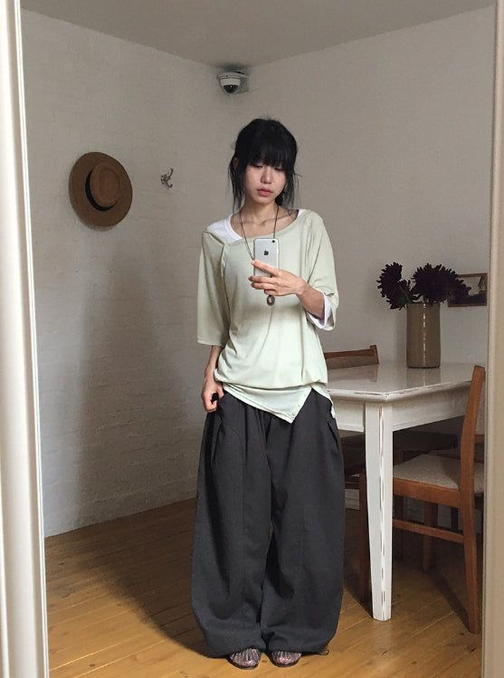 26SS★ [BAONHAUS] Pokity Cut Balloon Wide Pants