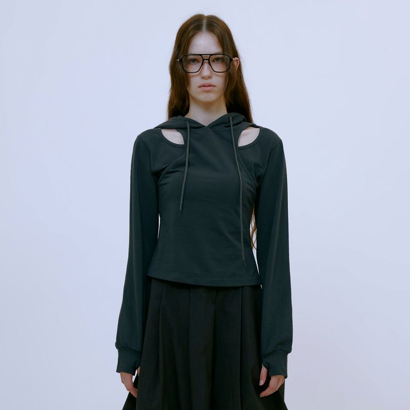 13MONTH(サーティーンマンス)の「Cut Out Slim Hoodie (GRAY)(Tops)」