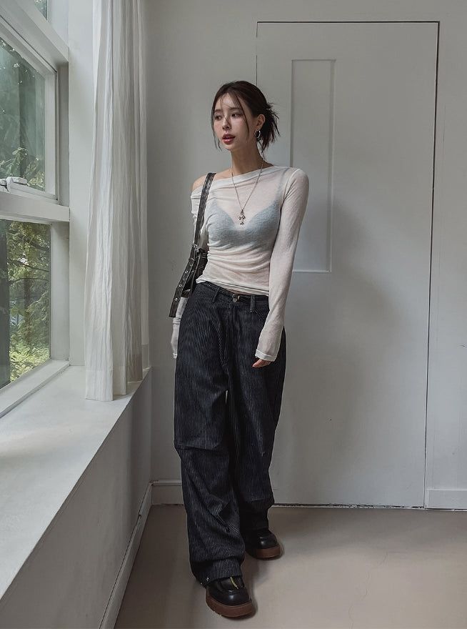 Pay wide pintuck striped denim