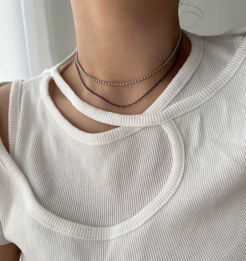 ib black 2-line ball chic choker necklace