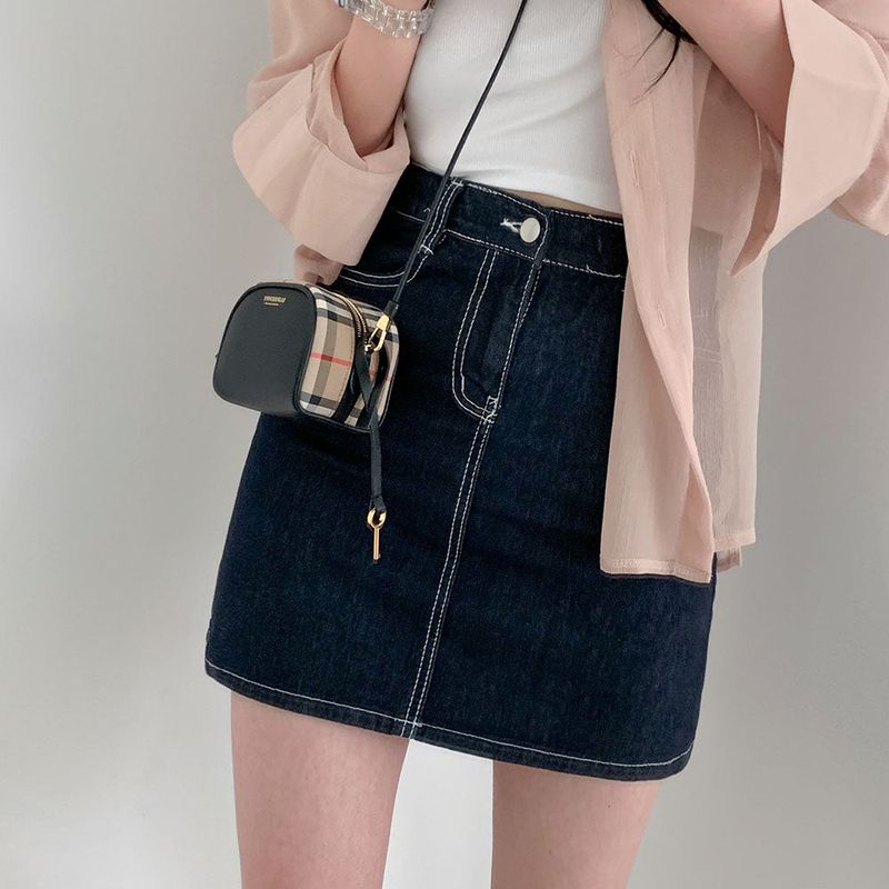 BEIDELLI(ベイデリー)の「Contrast Stitch Dark Blue Denim Mini Skirt(Skirts)」