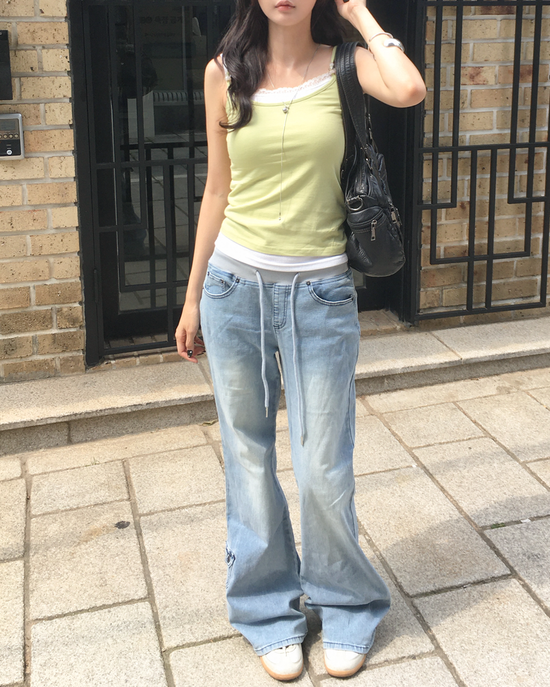 Banding pocket boots cut denim pants