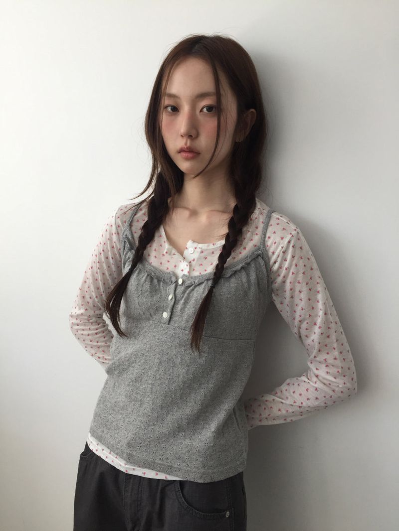 Floral Henley Neck Long Sleeve (4color)