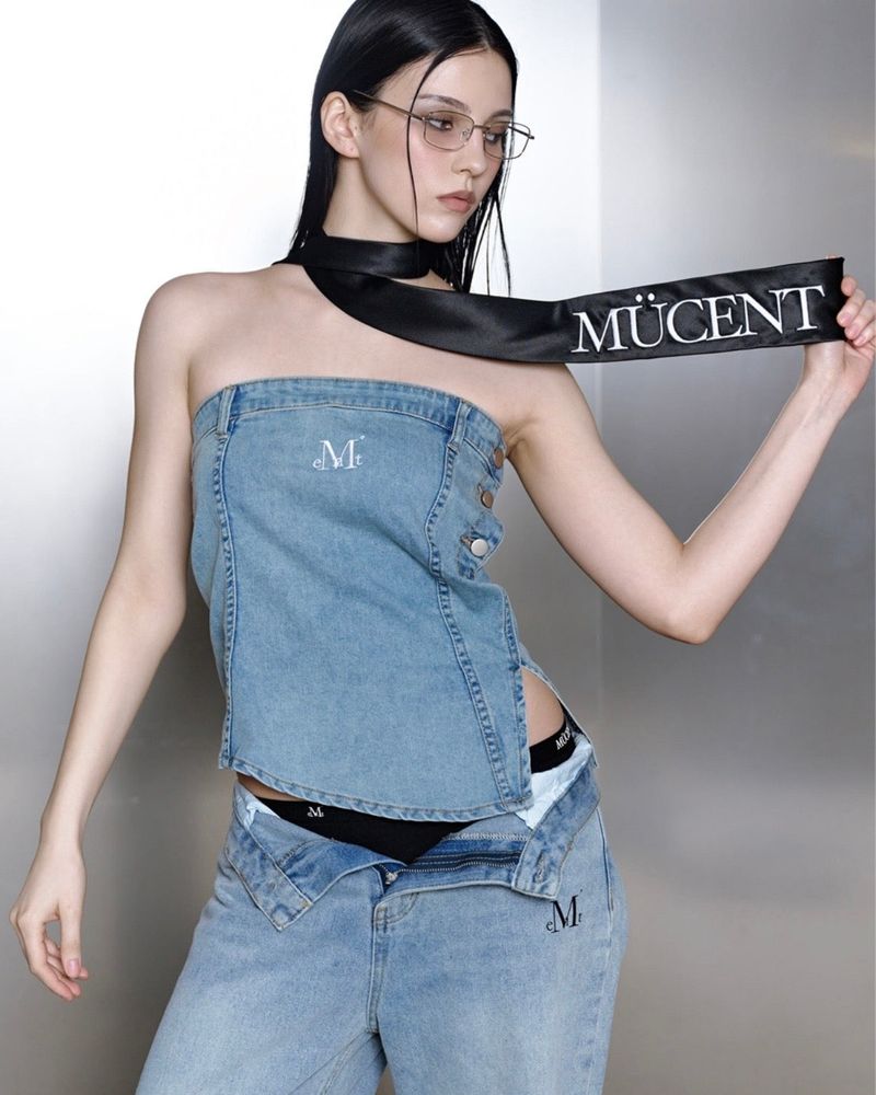 SNEP UNBALANCE DENIM DETAIL TANK TOP 