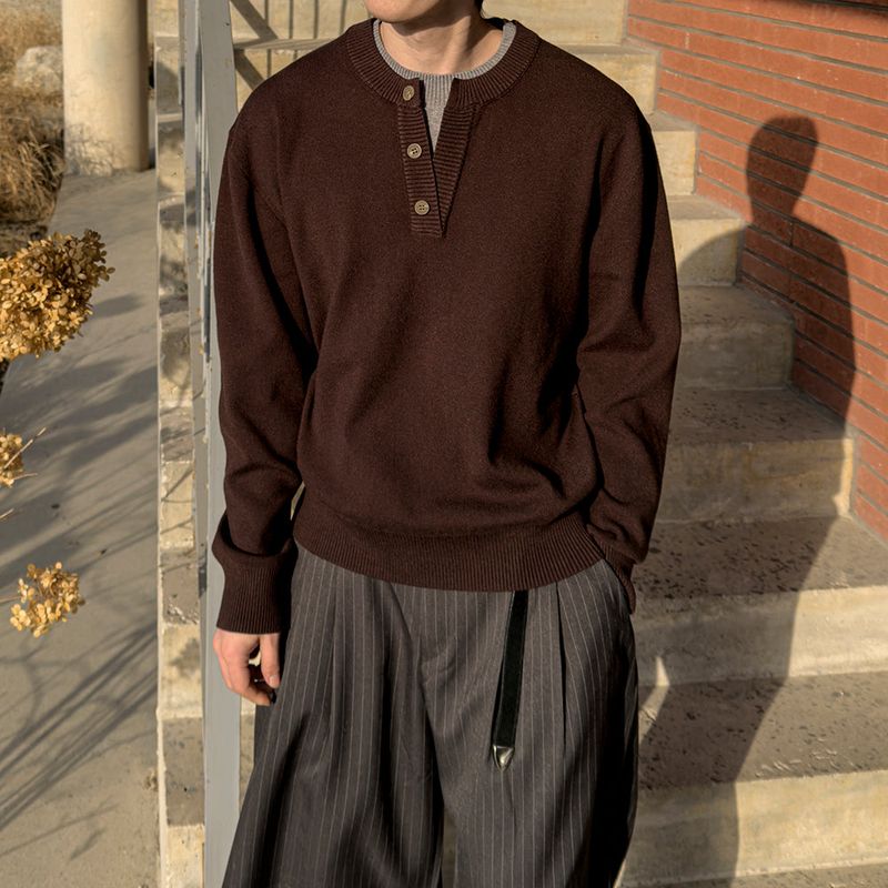Riven Layered Henley-Neck Knit