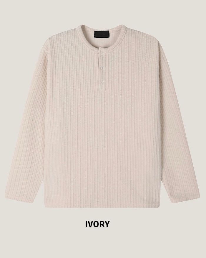 (M's) Velour Henley Neck Long Sleeve