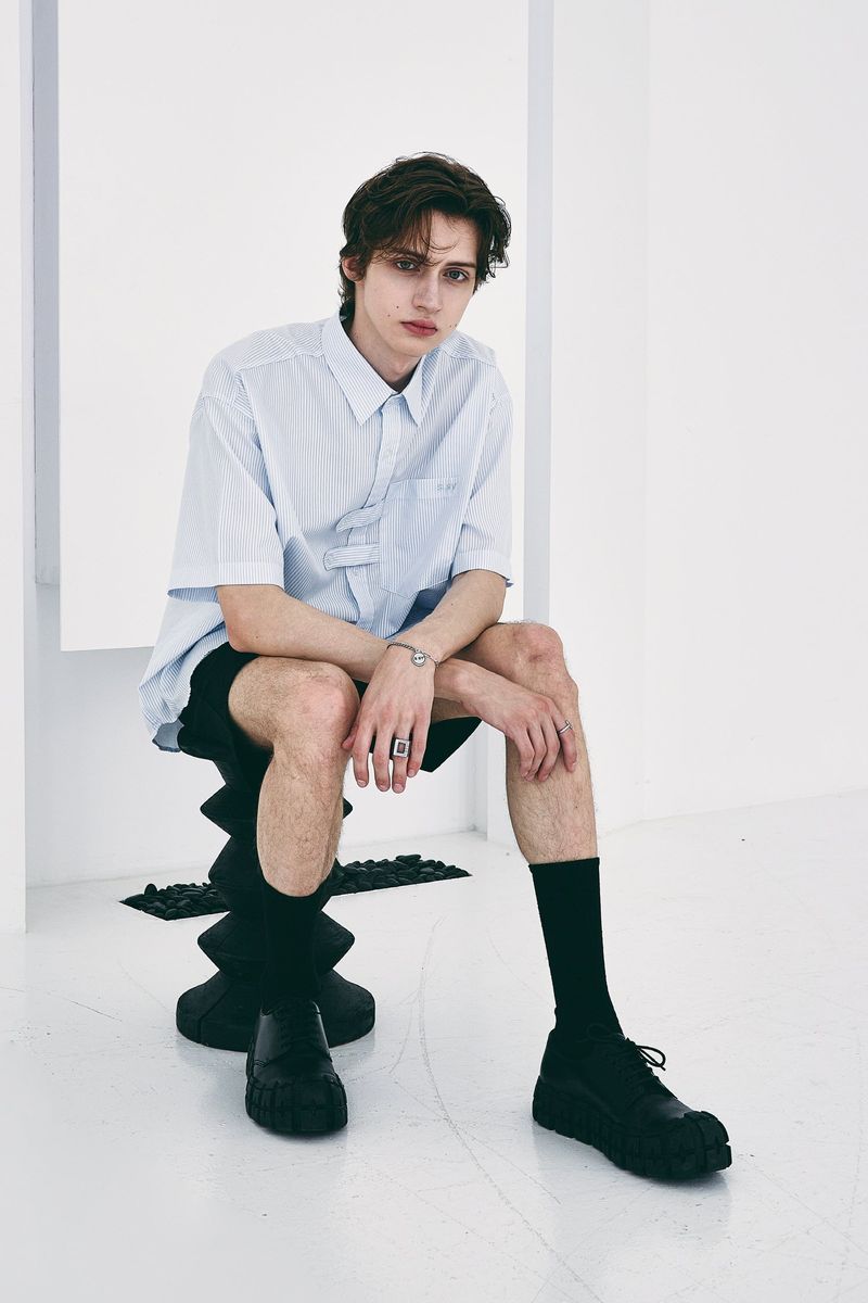 DOBLE HOLDER STRIPE HALF SHIRT SKY BLUE