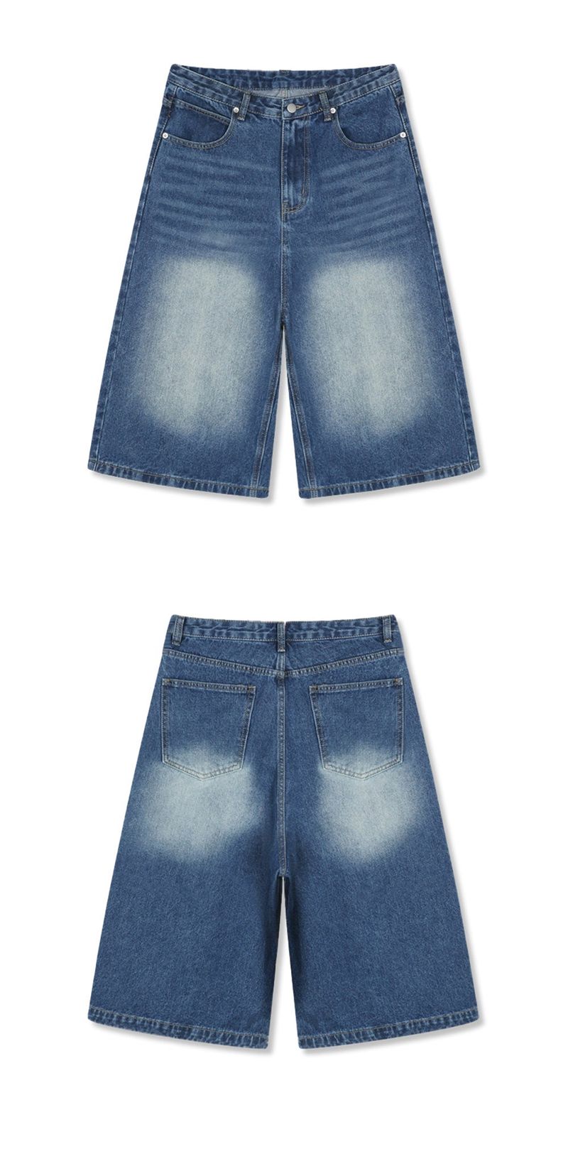 basic washing bermuda denim pants (deep blue)