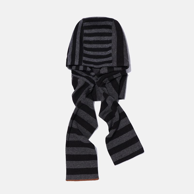 Striped knit balaclava muffler / Black charcoal