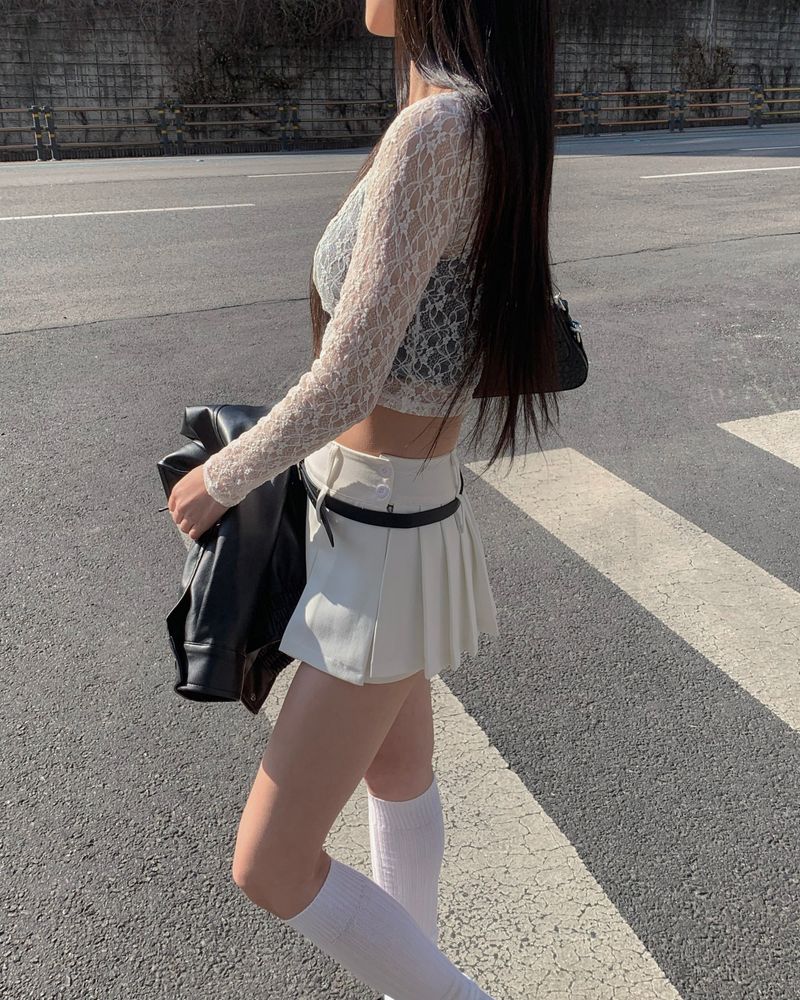 ベルトプリーツスカートパンツ