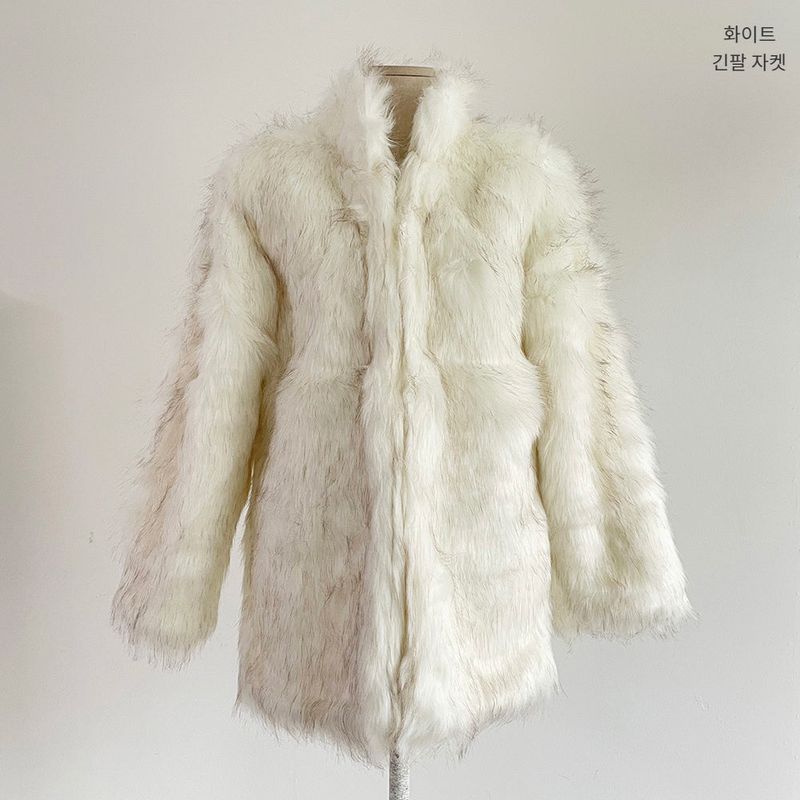 High-neck fake fur jacket coat
