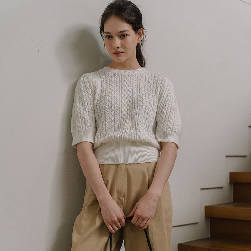 Cable Puff Sleeve Knit - Ivory