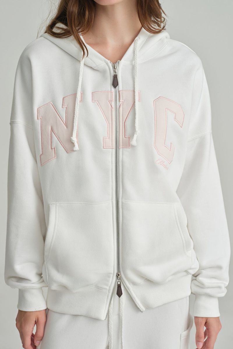 NYC hooded zip-up, Ivory