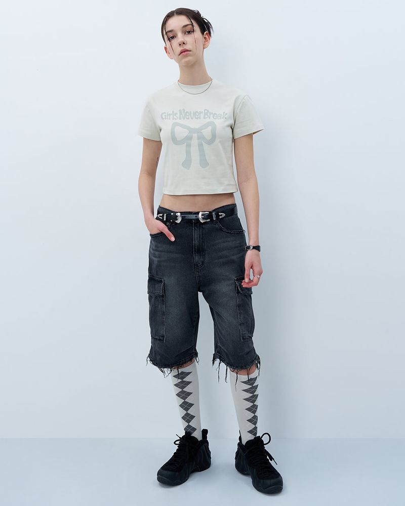 NEVER BREAK CROP TSHIRT-BEIGE