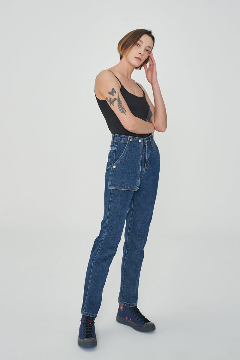 STRAIGHT FIT SNAP POCKET DENIM PANTS [6888]