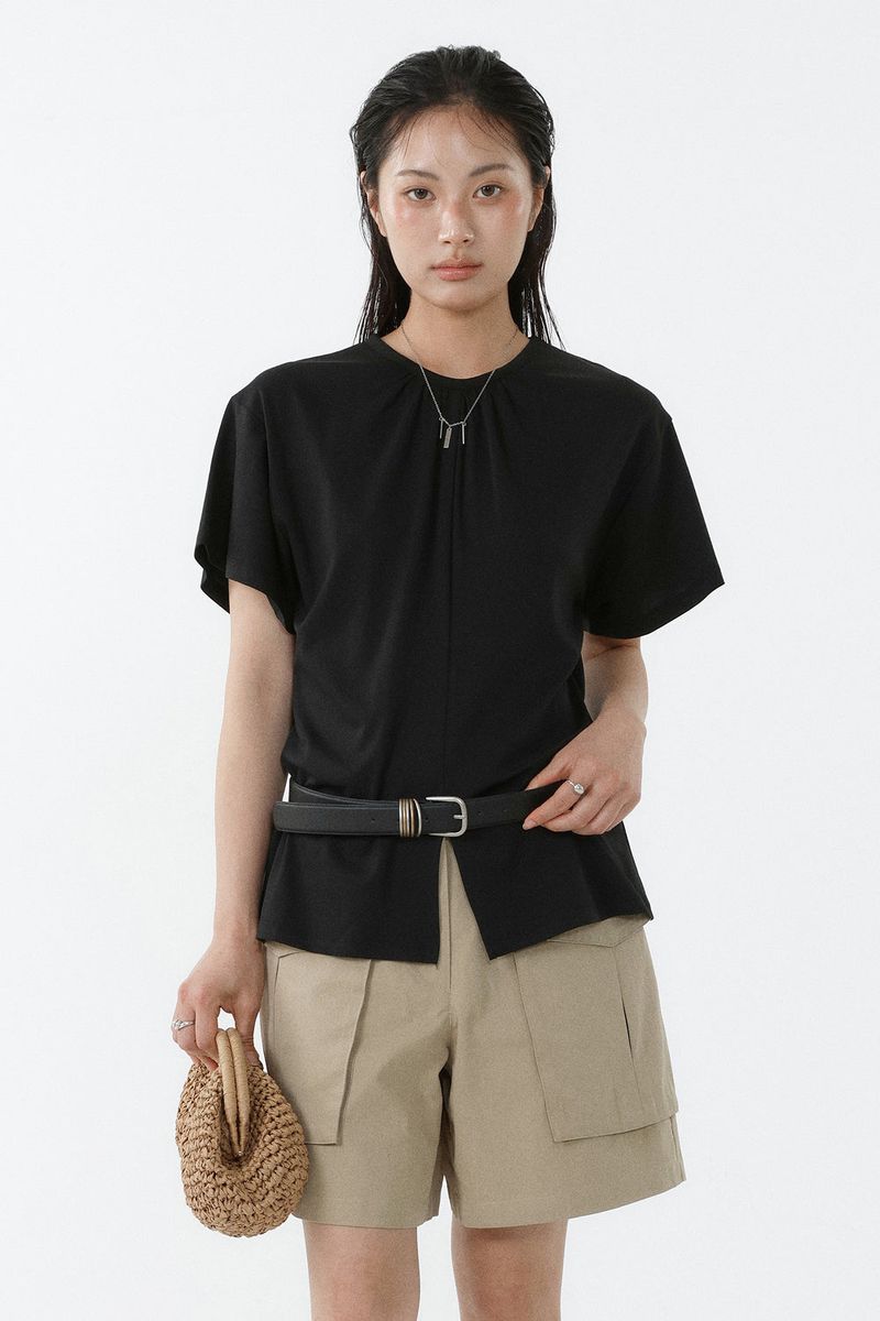 SHIRRED ROUND TOP_BLACK