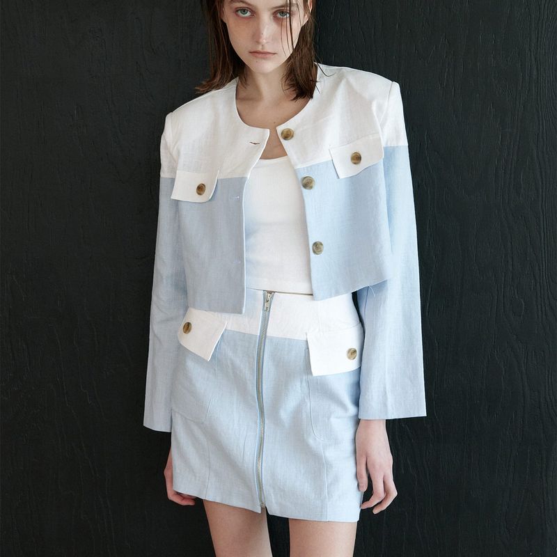  COLLOR MIXED JACKET, SKY BLUE