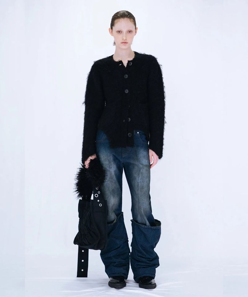 CUTTING MOHAIR KNIT CARDIGAN