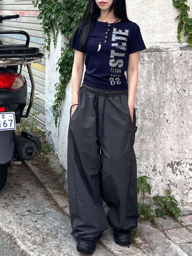Irmi Nylon Bizo Snap Wide Pants
