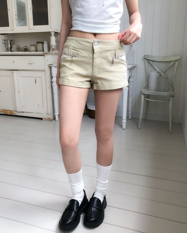 Loopen Lace Zipper Roll-up Shorts