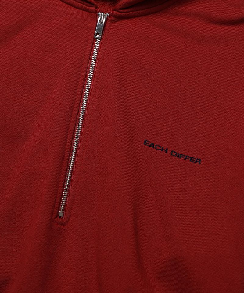 HAIF-ZIP HOODIE (CROP)_DARK RED
