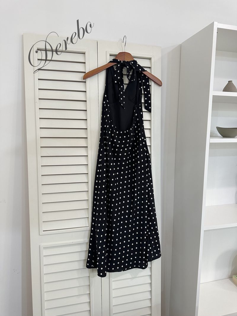 dot halter-neck sleeveless V-neck long dress