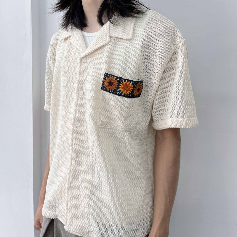 Textured Patch Pocket Short Sleeve Shirt