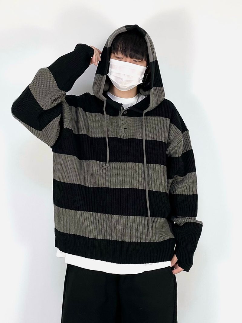 Stripe Warmer Hood-Knitwear