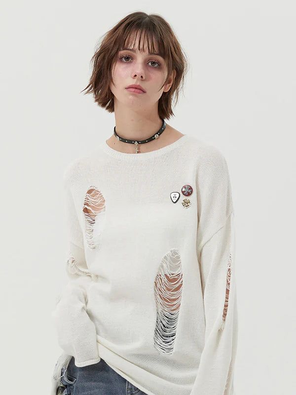 KIRSH（キルシー）の「PICK WAPPEN DAMAGE SUMMER KNIT - IVORY （Tops）」