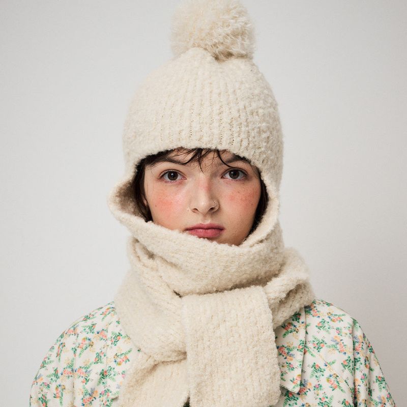BOUCLE BALACLAVA MUFFLER, CREAM