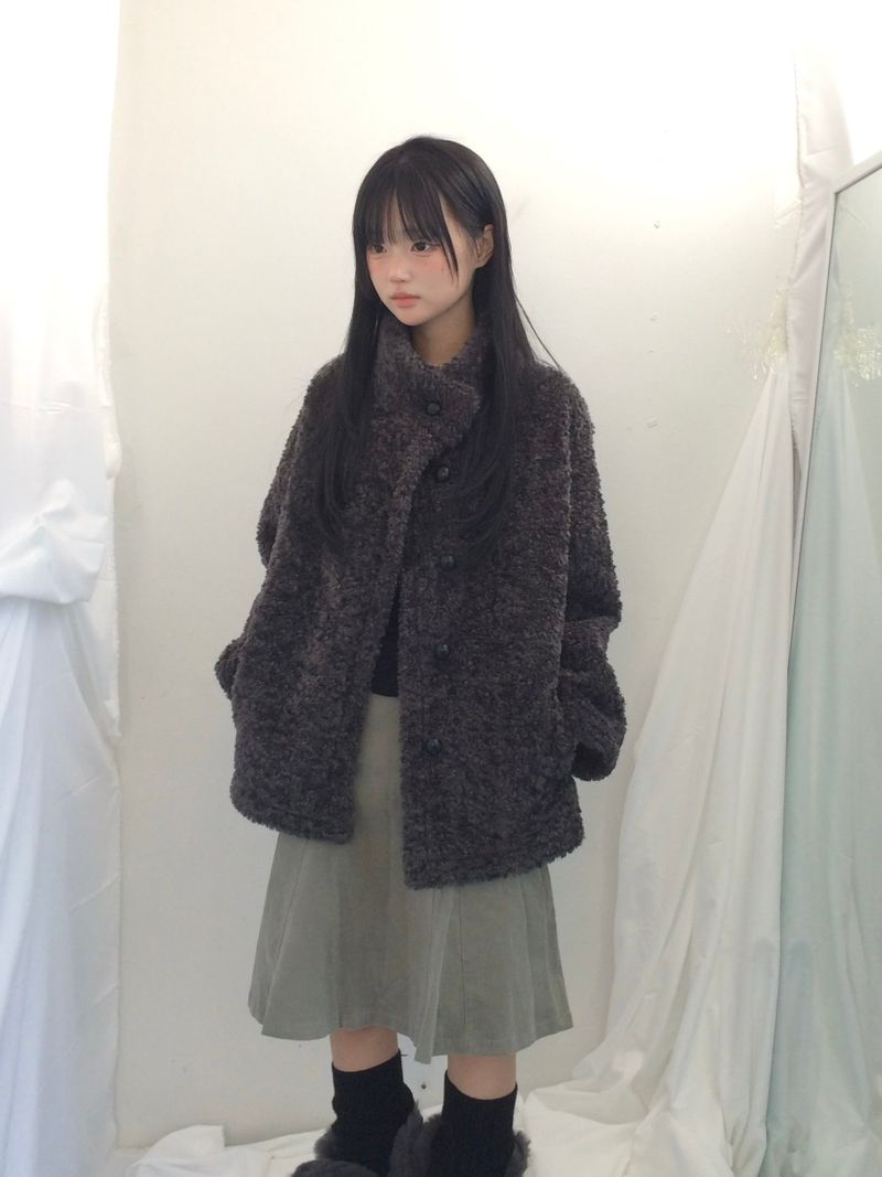highneck puffy fur jacket
