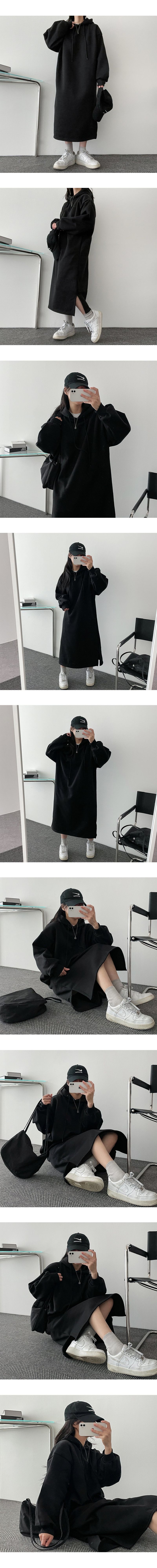 Nappingropping Slit Hooded Dress