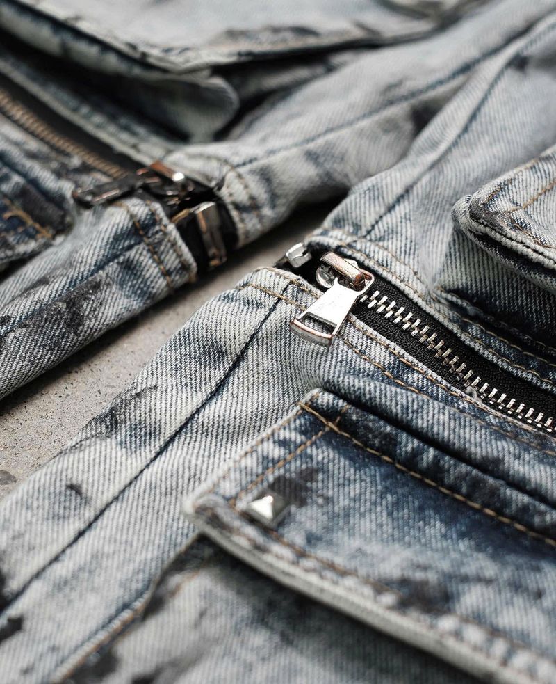 WASH-DENIM CARGO PANTS MULTI POCKET (Blue)