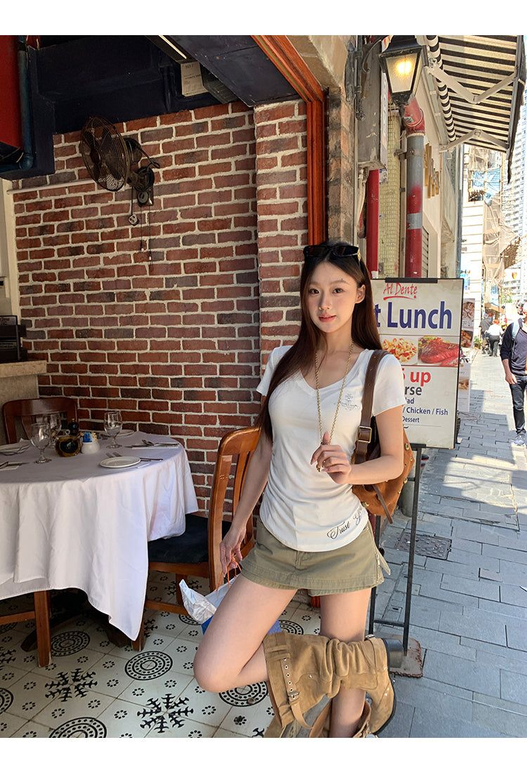 khaki cotton mini pants skirt
