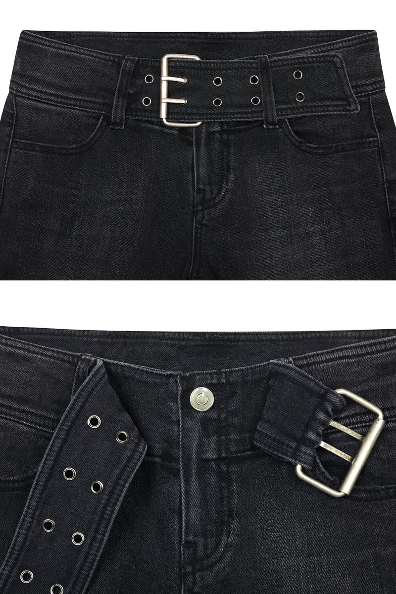 VERA BELTED BOOT-CUT DENIM black