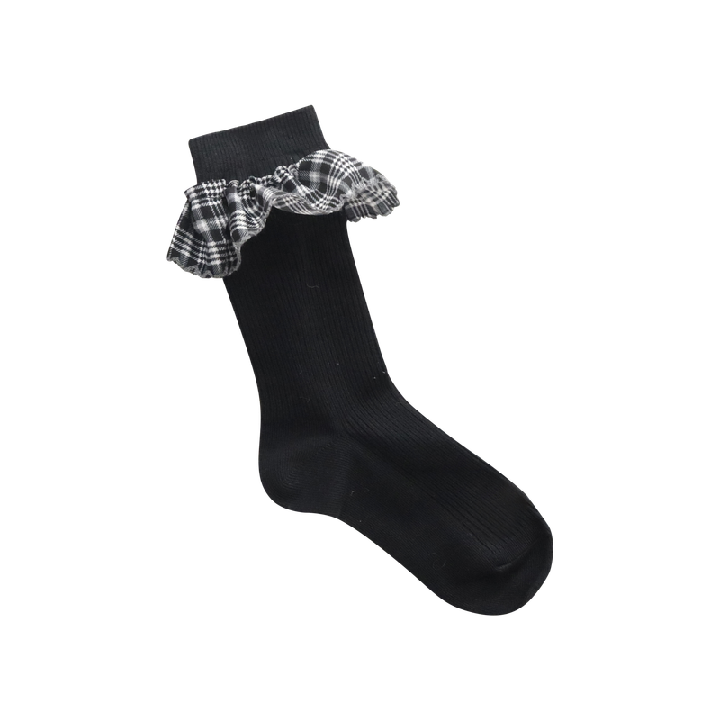 [2EA 1SET] COZY CHECK FRILL SOCKS