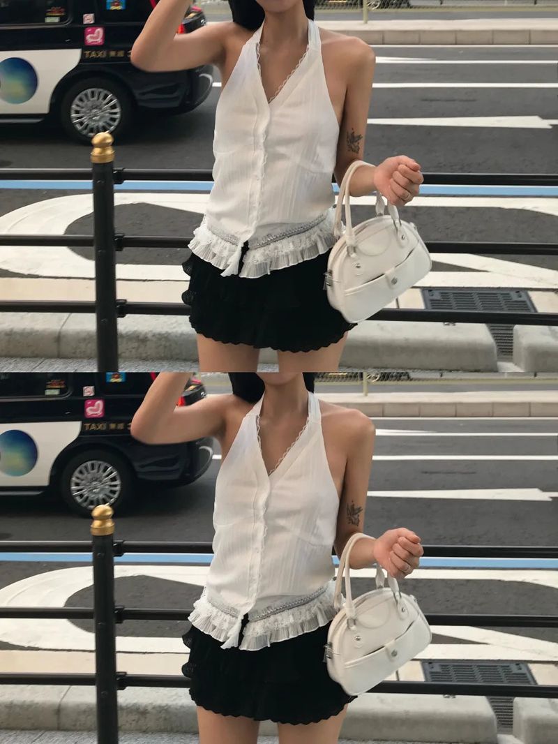 Selly Backless Lace Haler Blouse