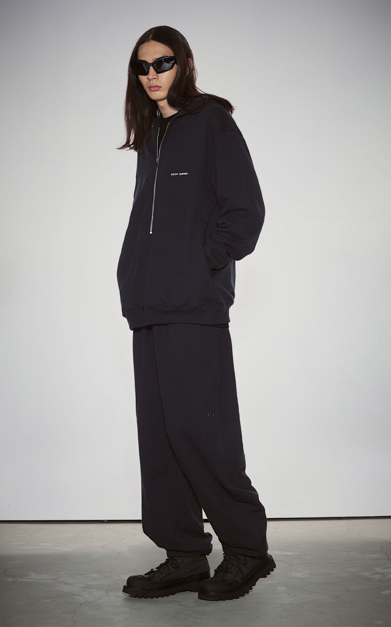 HAIF-ZIP HOODIE (LONG)_NAVY