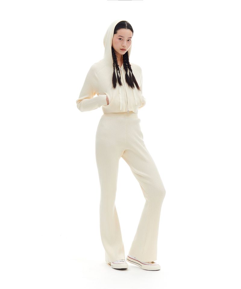 SMALL LOGO CROP KNIT HOOD ZIP-UP (CREAM)