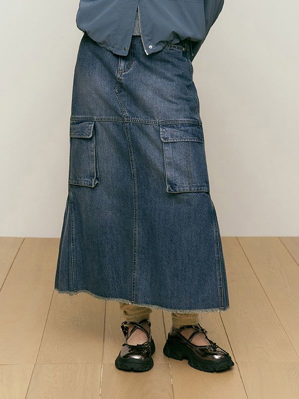 KIRSH（キルシー）の「VINTAGE CARGO DENIM LONG SKIRT [DARK BLUE]（Skirts）」