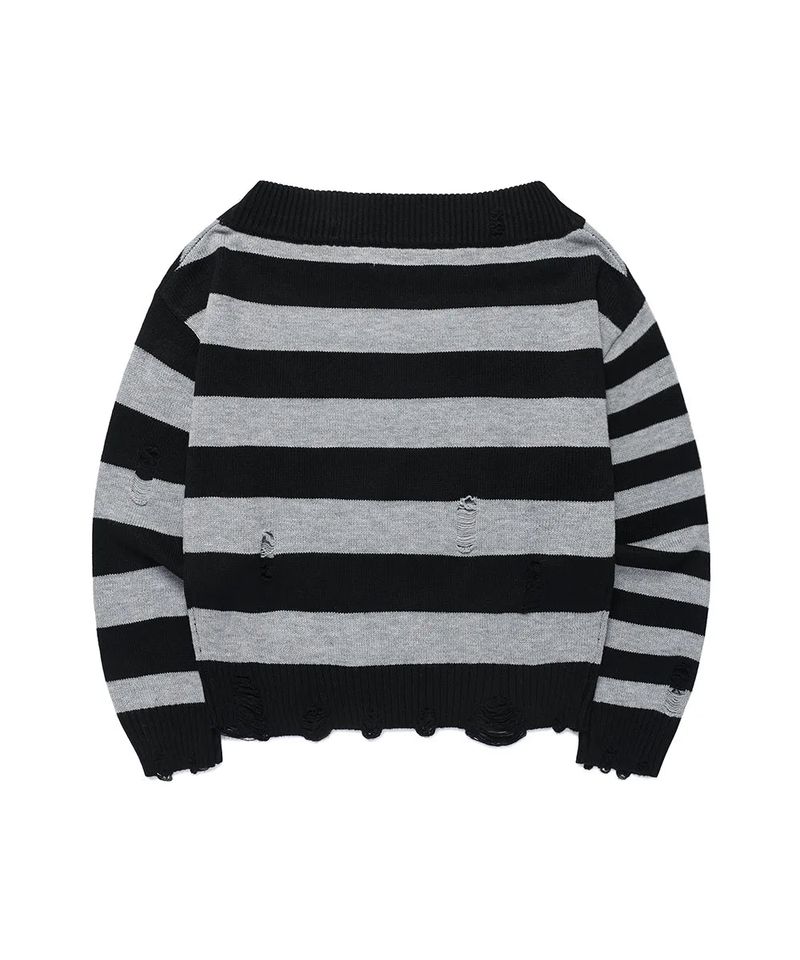 DAMAGED STAR STRIPE OFF SHOULDER KNIT BLACK(CV2GFFK620A)